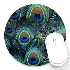 Feathers Art Peacock Sheets Patterns Round Mousepad by Ket1n9