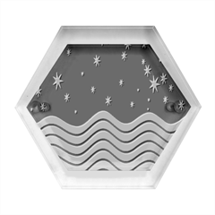 Black And White Waves And Stars Abstract Backdrop Clipart Hexagon Wood Jewelry Box by Hannah976