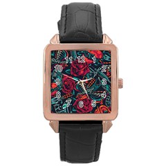 Vintage Flash Tattoos Designs Seamless Pattern Rose Gold Leather Watch  by Hannah976