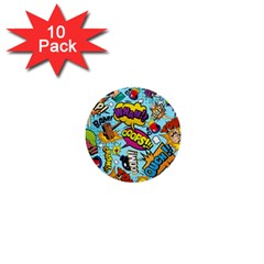 Comic Elements Colorful Seamless Pattern 1  Mini Buttons (10 Pack)  by Hannah976