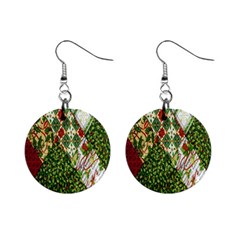 Christmas Quilt Background Mini Button Earrings by Ndabl3x