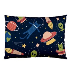 Seamless Pattern With Funny Alien Cat Galaxy Pillow Case by Ndabl3x