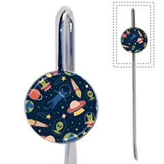 Seamless Pattern With Funny Alien Cat Galaxy Book Mark by Ndabl3x