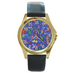 Grateful Dead Bears Pattern Round Gold Metal Watch by Cendanart