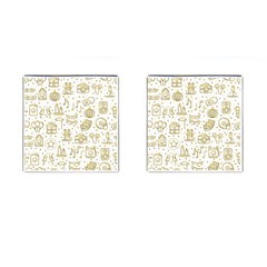 Birthday Party Seamless Pattern Gold Party Decor Elements Birthday Cake Gift Confetti Festive Event Cufflinks (square) by Ket1n9