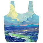 Mountains And Trees Illustration Painting Clouds Sky Landscape Full Print Recycle Bag (XL) Back