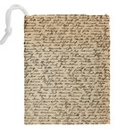 Close Up Photo Of Black Text Old Handwriting Leave Old Script Drawstring Pouch (5XL) Back