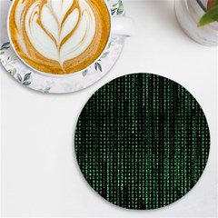 Green Matrix Code Illustration Digital Art Portrait Display Uv Print Round Tile Coaster by Cendanart