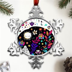 Rainbow Fun Cute Minimal Doodle Metal Small Snowflake Ornament by Bedest