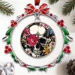 Skull Flowers American Native Dream Catcher Legend Metal X mas Wreath Ribbon Ornament Front