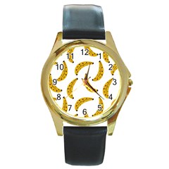 Banana Fruit Yellow Summer Round Gold Metal Watch by Mariart