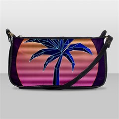 Abstract 3d Art Holiday Island Palm Tree Pink Purple Summer Sunset Water Shoulder Clutch Bag by Cemarart