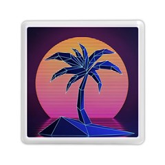 Abstract 3d Art Holiday Island Palm Tree Pink Purple Summer Sunset Water Memory Card Reader (square) by Cemarart