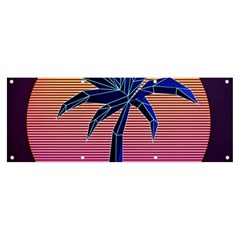 Abstract 3d Art Holiday Island Palm Tree Pink Purple Summer Sunset Water Banner And Sign 8  X 3  by Cemarart