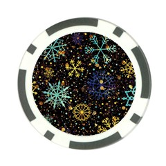 Gold Teal Snowflakes Poker Chip Card Guard