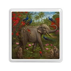 Jungle Of Happiness Painting Peacock Elephant Memory Card Reader (square) by Cemarart