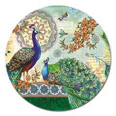 Royal Peacock Feather Art Fantasy Magnet 5  (round) by Cemarart