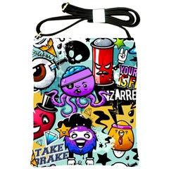 Cartoon Graffiti, Art, Black, Colorful Shoulder Sling Bag by nateshop