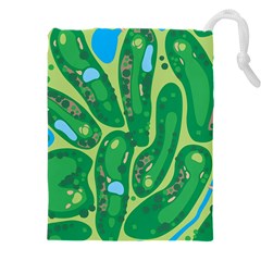 Golf Course Par Golf Course Green Drawstring Pouch (5xl) by Cemarart