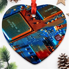 Gray Circuit Board Electronics Electronic Components Microprocessor Heart Ornament (two Sides) by Cemarart