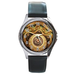 Fractals, Floral Ornaments, Waves Round Metal Watch by nateshop