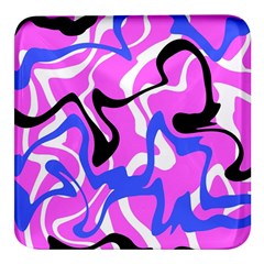 Swirl Pink White Blue Black Square Glass Fridge Magnet (4 Pack) by Cemarart