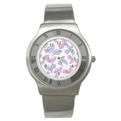 Leaves Line Art Background Stainless Steel Watch by Cemarart