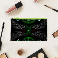 Fractal Green Black 3d Art Floral Pattern Cosmetic Bag (xs) by Cemarart