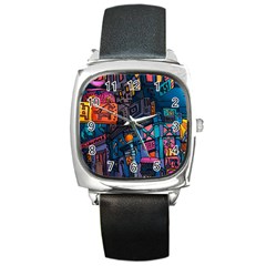 Wallet City Art Graffiti Square Metal Watch by Bedest