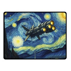 Spaceship Starry Night Van Gogh Painting Two Sides Fleece Blanket (small) by Maspions