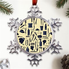 Elegant Hairdresser Pattern Cream Metal Large Snowflake Ornament by TetiBright