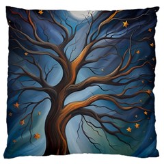 Tree Branches Mystical Moon Expressionist Oil Painting Acrylic Painting Abstract Nature Moonlight Ni Large Premium Plush Fleece Cushion Case (two Sides) by Maspions