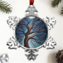 Tree Branches Mystical Moon Expressionist Oil Painting Acrylic Painting Abstract Nature Moonlight Ni Metal Small Snowflake Ornament by Maspions