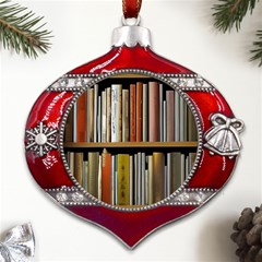 Book Nook Books Bookshelves Comfortable Cozy Literature Library Study Reading Reader Reading Nook Ro Metal Snowflake And Bell Red Ornament by Maspions