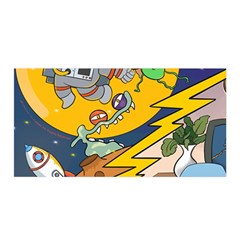 Astronaut Moon Monsters Spaceship Universe Space Cosmos Satin Wrap 35  X 70  by Maspions