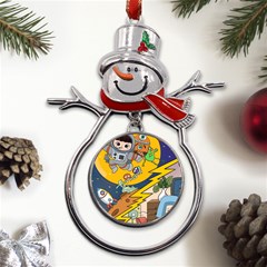 Astronaut Moon Monsters Spaceship Universe Space Cosmos Metal Snowman Ornament by Maspions