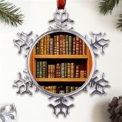 Room Interior Library Books Bookshelves Reading Literature Study Fiction Old Manor Book Nook Reading Metal Large Snowflake Ornament by Grandong