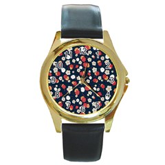 Flowers Pattern Floral Antique Floral Nature Flower Graphic Round Gold Metal Watch by Maspions