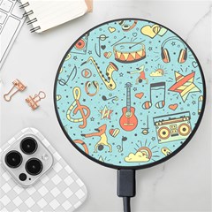 Seamless Pattern Musical Instruments Notes Headphones Player Wireless Fast Charger(black) by Apen