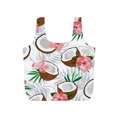 Seamless Pattern Coconut Piece Palm Leaves With Pink Hibiscus Full Print Recycle Bag (s) by Apen