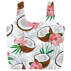 Seamless Pattern Coconut Piece Palm Leaves With Pink Hibiscus Full Print Recycle Bag (xl) by Apen