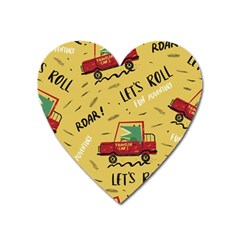 Childish Seamless Pattern With Dino Driver Heart Magnet by Apen