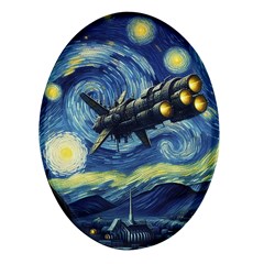 Spaceship Starry Night Van Gogh Painting Oval Glass Fridge Magnet (4 Pack) by Maspions