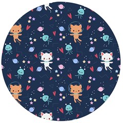 Cute Astronaut Cat With Star Galaxy Elements Seamless Pattern Wooden Bottle Opener (round) by Apen