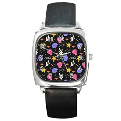 Sea Shells Pattern Wallpaper Fish Square Metal Watch by Maspions