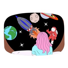 Girl Bed Space Planets Spaceship Rocket Astronaut Galaxy Universe Cosmos Woman Dream Imagination Bed Mini Square Pill Box by Maspions