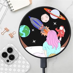 Girl Bed Space Planets Spaceship Rocket Astronaut Galaxy Universe Cosmos Woman Dream Imagination Bed Wireless Fast Charger(black) by Maspions