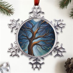 Tree Branches Mystical Moon Expressionist Oil Painting Acrylic Painting Abstract Nature Moonlight Ni Metal Large Snowflake Ornament by Maspions