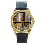 Book Nook Books Bookshelves Comfortable Cozy Literature Library Study Reading Reader Reading Nook Ro Round Gold Metal Watch Front