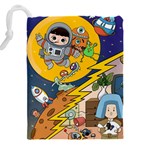 Astronaut Moon Monsters Spaceship Universe Space Cosmos Drawstring Pouch (4XL) Back